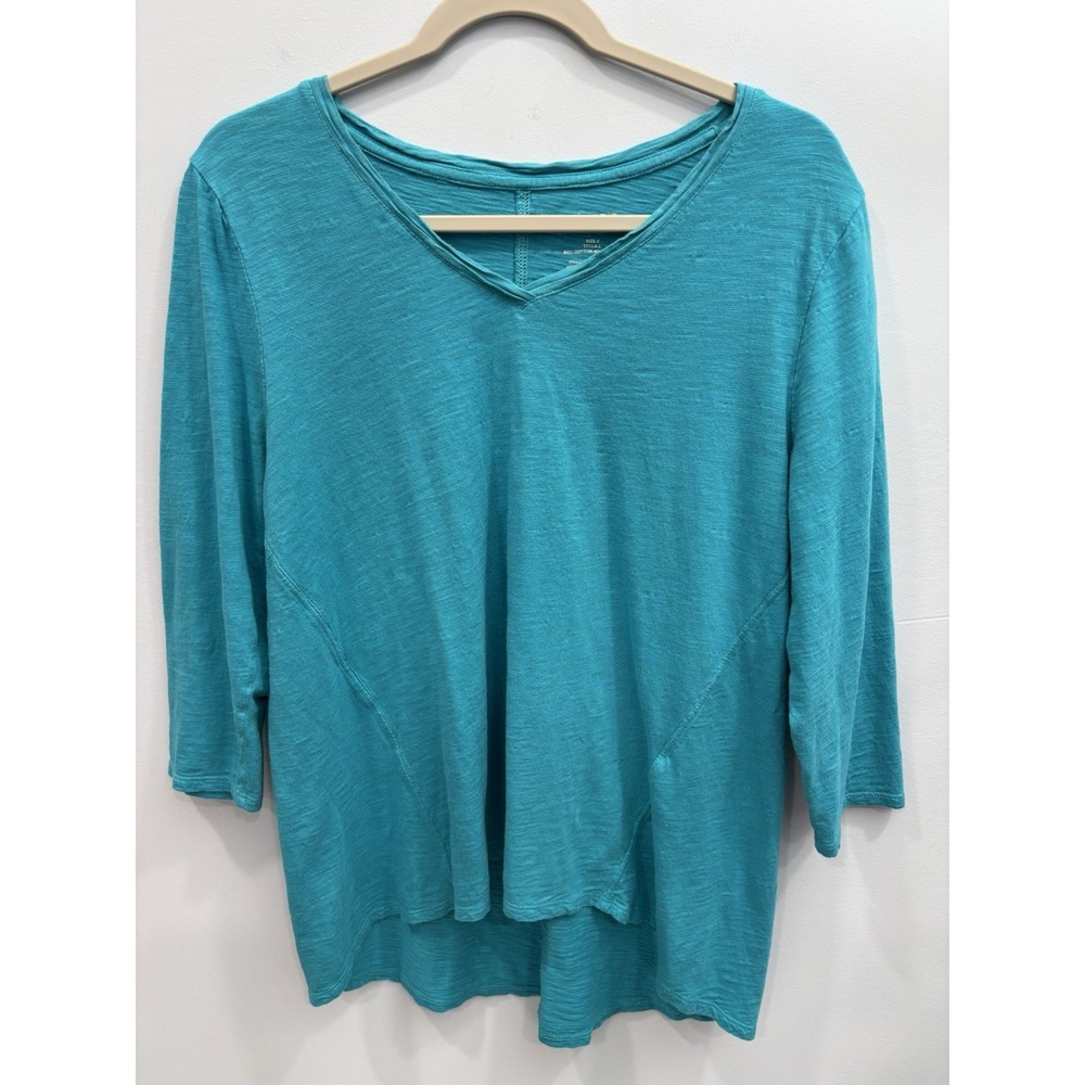 Chicos Ultimate Tee V-Neck 3/4 Sleeve T Shirt Size 2 US Large Turquoise Stretch - Picture 3 of 8